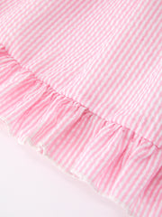 Girls Back To School Bow Twirl Dress Ruffle Applique Pink