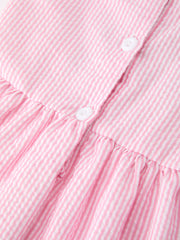 Girls Back To School Bow Twirl Dress Ruffle Applique Pink