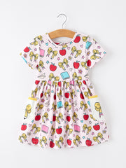 Girls Back To School Apple Bow Pocket Twirl Dress