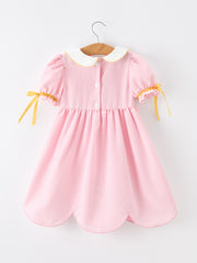 Girls Back To School Pencil Twirl Dress Bow Applique Smocked