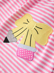 Girls Back To School Bow Pencil Twirl Dress Ruffle Petal Collar Applique