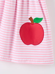 Girls Back To School Apple Applique Twirl Dress Ruffle Petal Collar