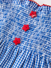 Girls 4th of July Plaid Twirl Dress Bow Smocked