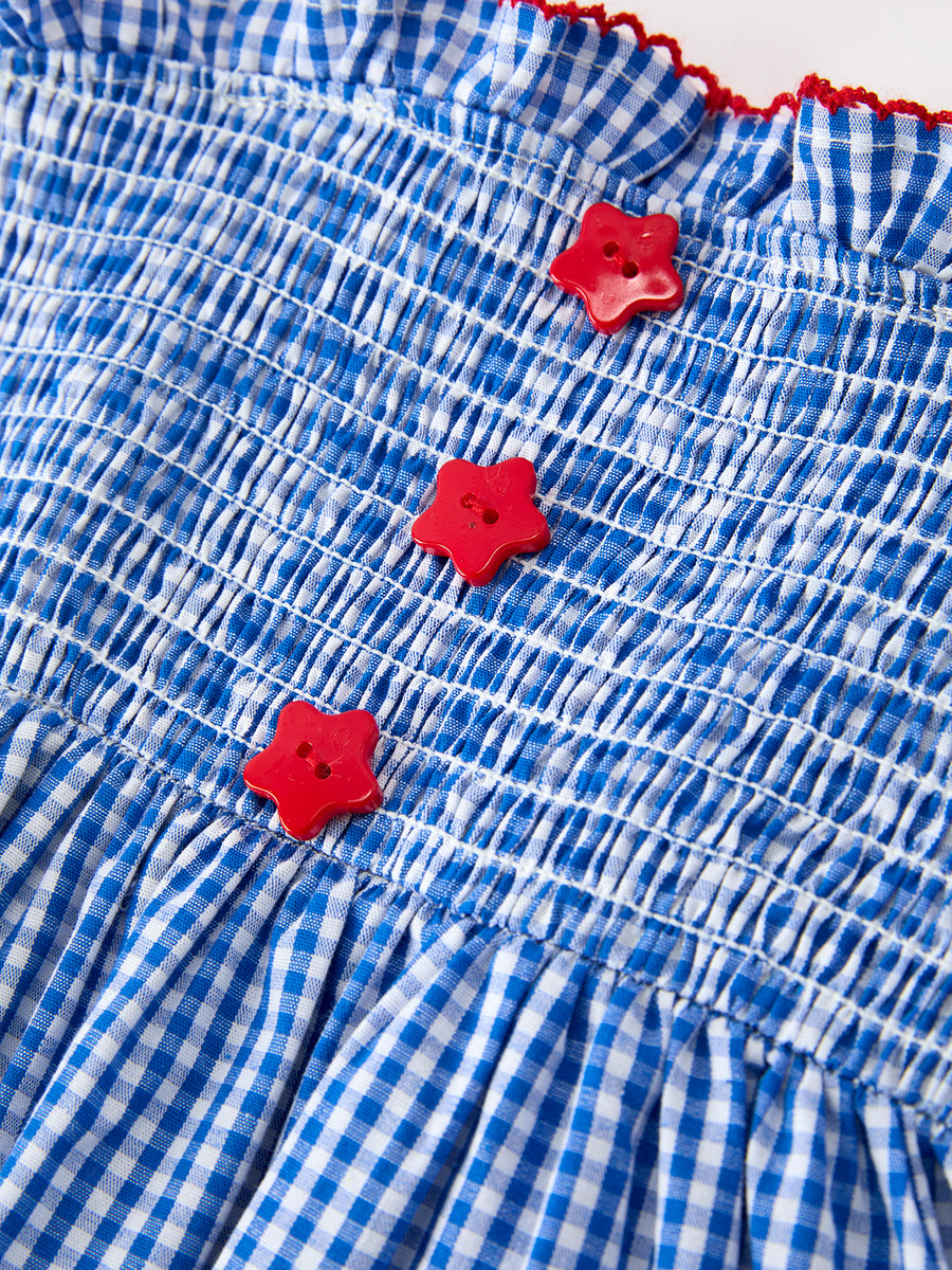Girls 4th of July Plaid Twirl Dress Bow Smocked