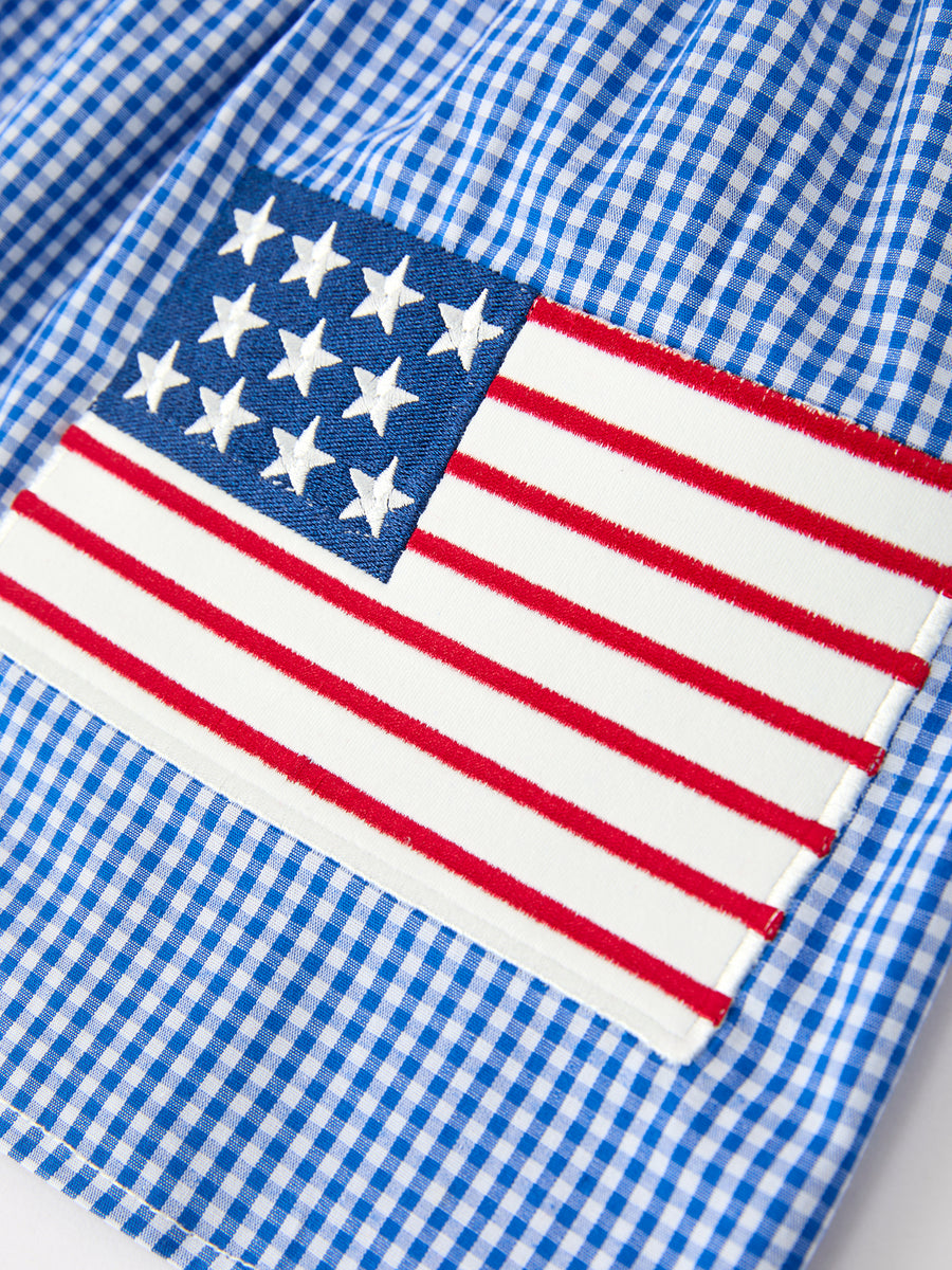 Girls 4th of July Plaid Twirl Dress Bow Smocked