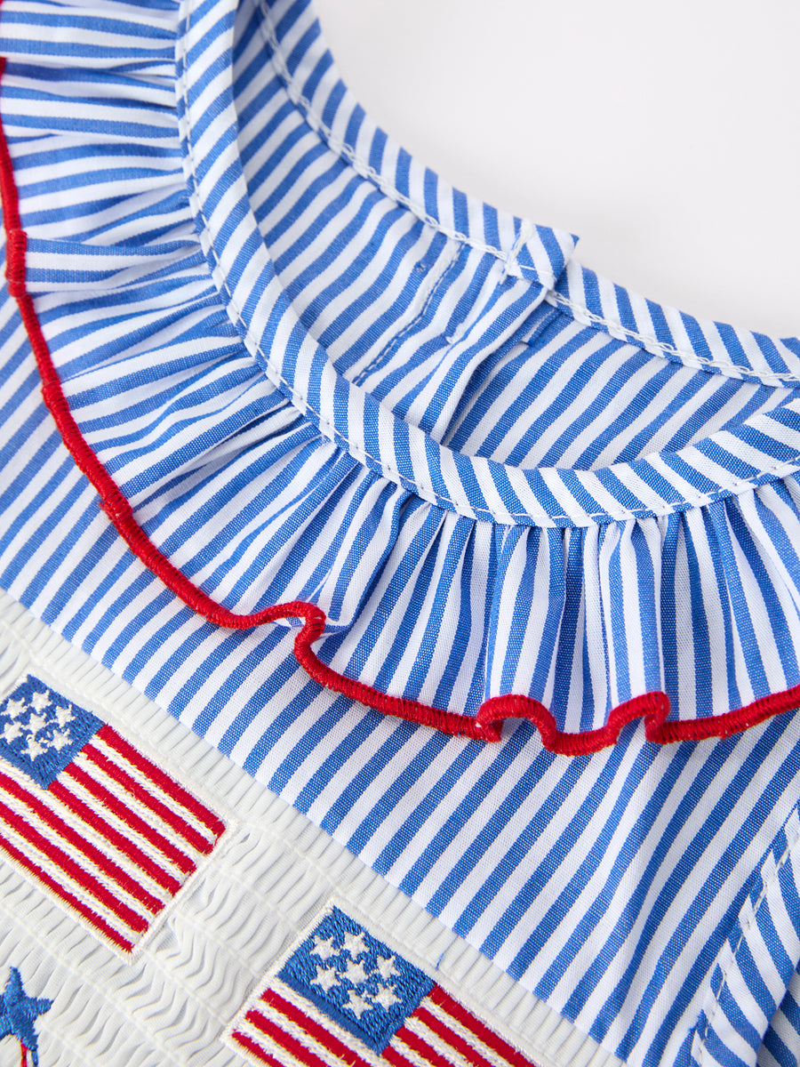 Girls 4th of July Twirl Dress Bow Smocked Embroidery
