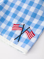 Girls 4th of July Plaid Outfit Set Flag Embroidery Peter Pan Collar