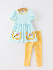 Girls Back To School Pencil Applique Top Leggings Set Pockets