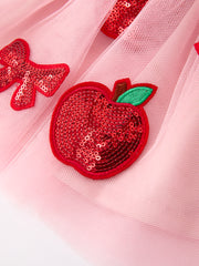 Back To School Apple Bow Girls Skirt Tulle Sequin Applique