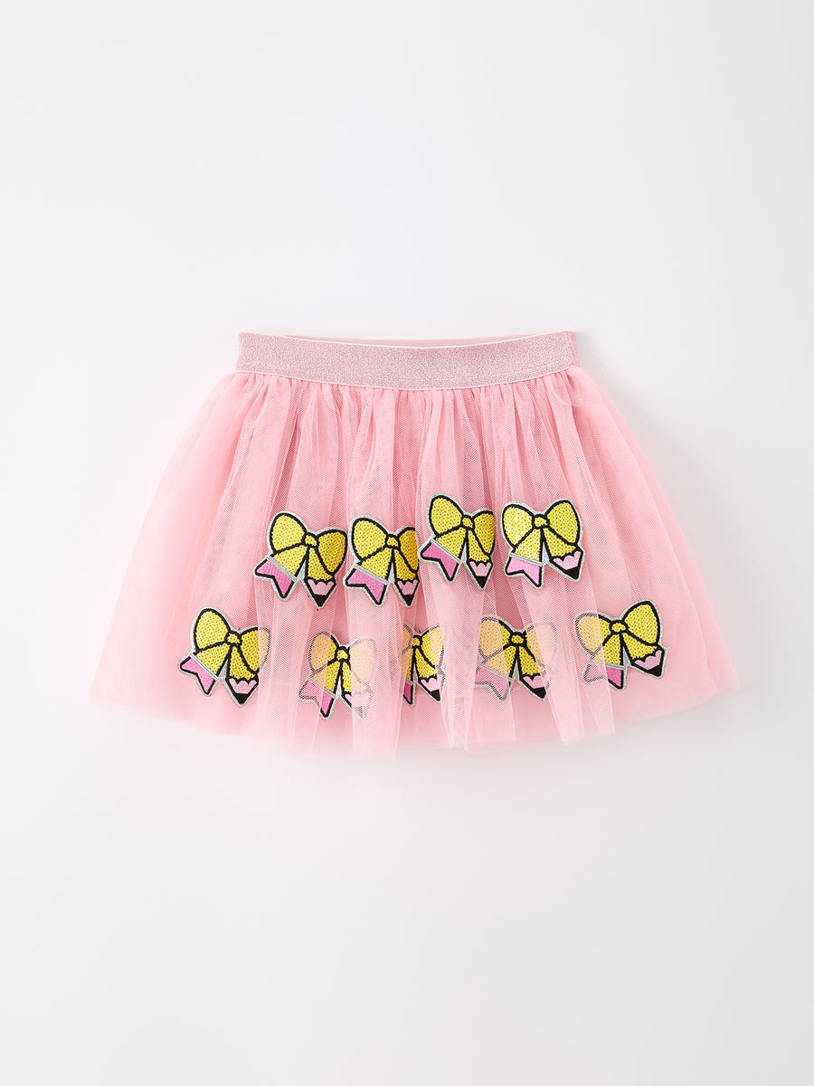 Back To School Pencil Bow Girls Skirt Tulle Applique Skirt