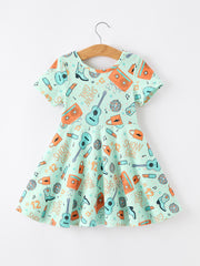 Girls Music Guitar Short Sleeve Twirl Dress