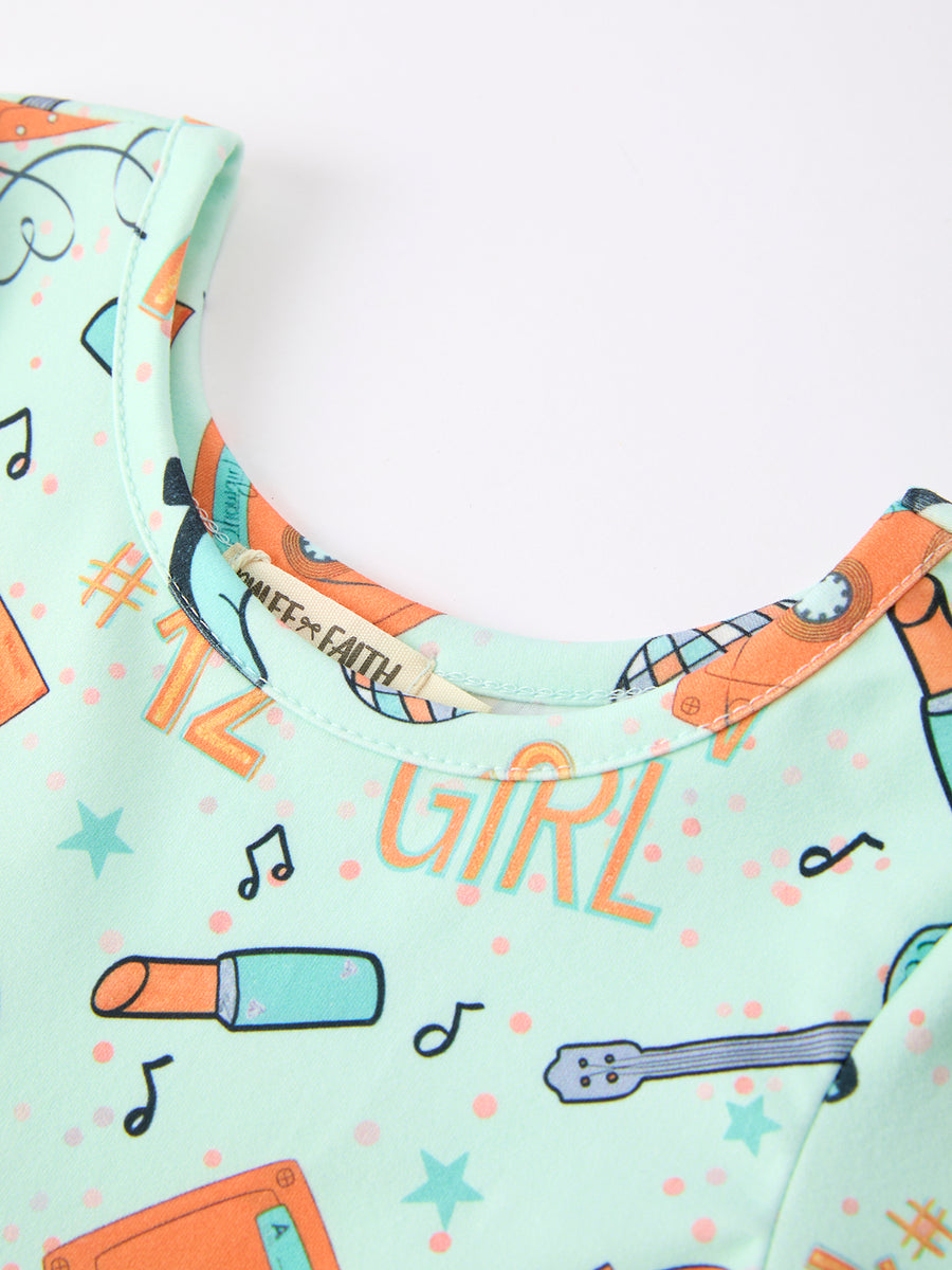 Girls Music Guitar Short Sleeve Twirl Dress