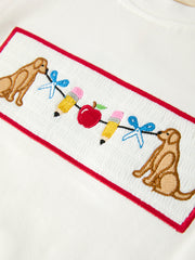 Back To School Apple Pencil Embroidery Boy Top Shorts Set