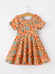 Girls Music Guitar Instrument Short Sleeve Twirl Dress