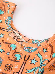 Girls Music Guitar Instrument Short Sleeve Twirl Dress