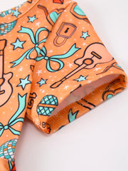 Girls Music Guitar Instrument Short Sleeve Twirl Dress