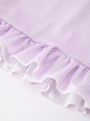 Back To School Pencil Applique Girls Purple Dress Petals Collar Ruffle