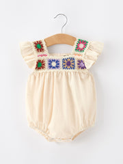 Summer Crochet Square Baby Ruffle Romper