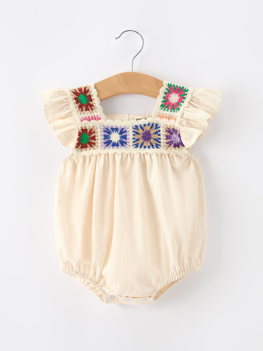 Summer Crochet Square Baby Ruffle Romper