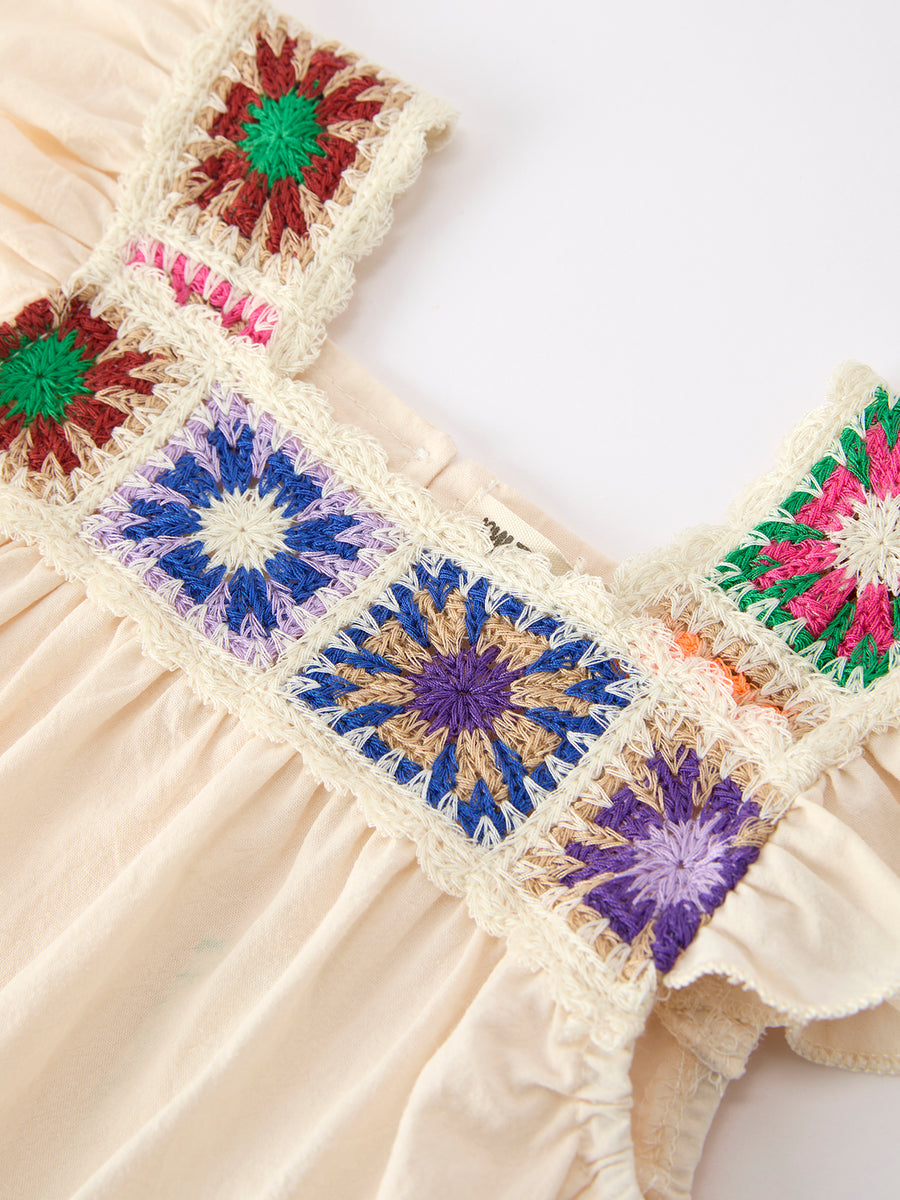 Summer Crochet Square Baby Ruffle Romper