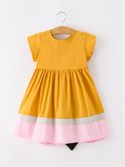 Back To School Pencil Girls Dress Color Block Bow Dress