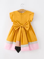 Back To School Pencil Girls Dress Color Block Bow Dress