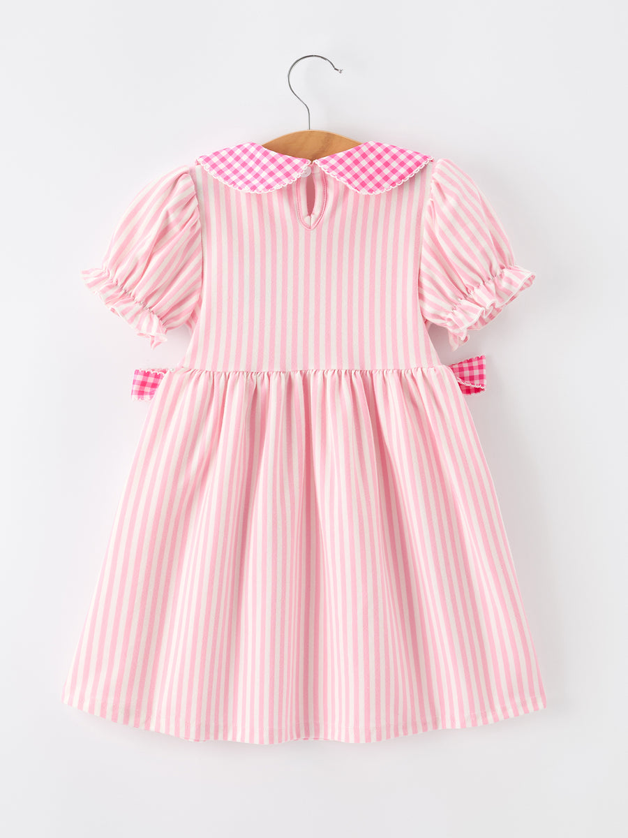 Back To School Girls Striped lapels Bow Dress