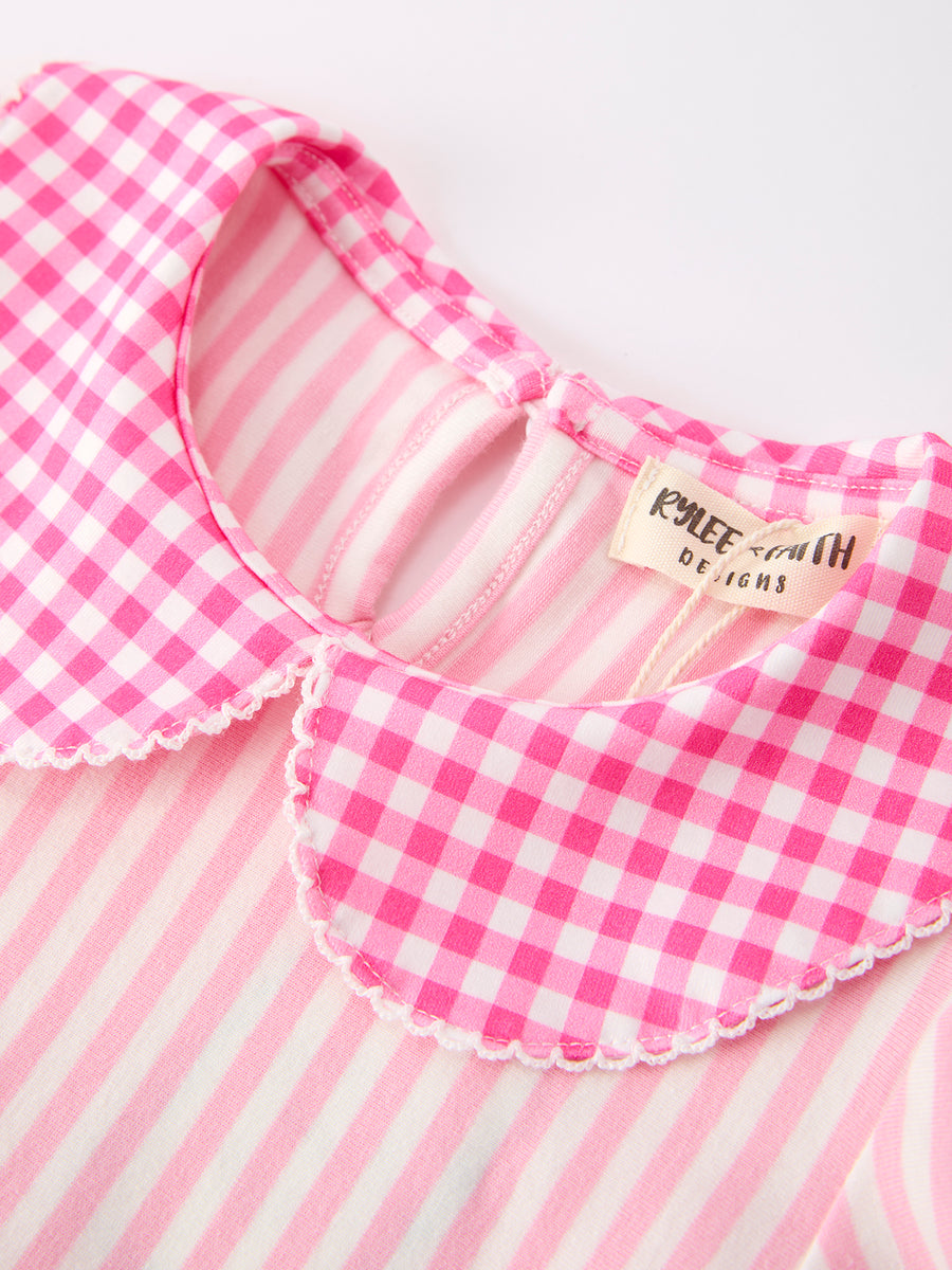Back To School Girls Striped lapels Bow Dress