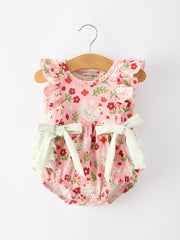 Spring Chicken Floral Girls Romper Bow Ruffle Strap Bubble