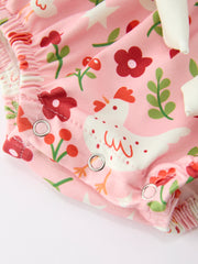 Spring Chicken Floral Girls Romper Bow Ruffle Strap Bubble