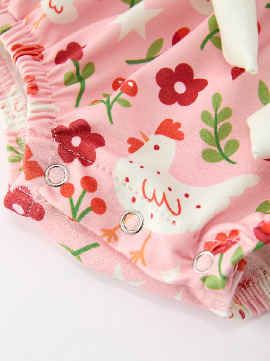 Spring Chicken Floral Girls Romper Bow Ruffle Strap Bubble