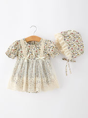 Floral Lace Baby Girl Romper With Bow Ruffle And Hat