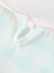 Spring Plaid Bow Girls Romper Smocked Petals Collar Puff Sleeve