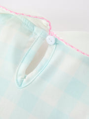 Spring Plaid Bow Girls Dress Smocked Petals Collar Puff Sleeve