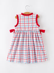 4th of July Plaid Flag Heart Girl Dress With Bow