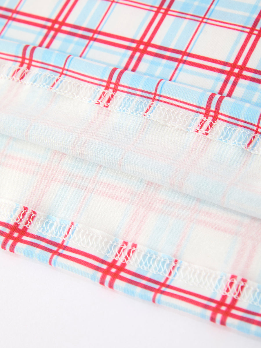 4th of July Plaid Flag Heart Girl Dress With Bow