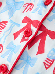 4th of July Bow Girls Pajama Set Short Sleeve Ruffle Shorts