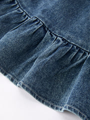 Girls Denim Ruffle Trim A-Line Dress