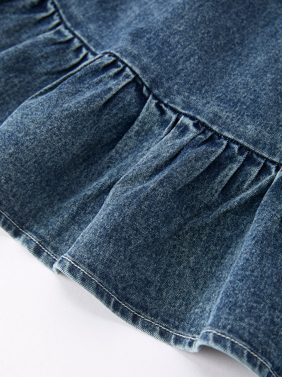 Girls Denim Ruffle Trim A-Line Dress Light Blue / 3