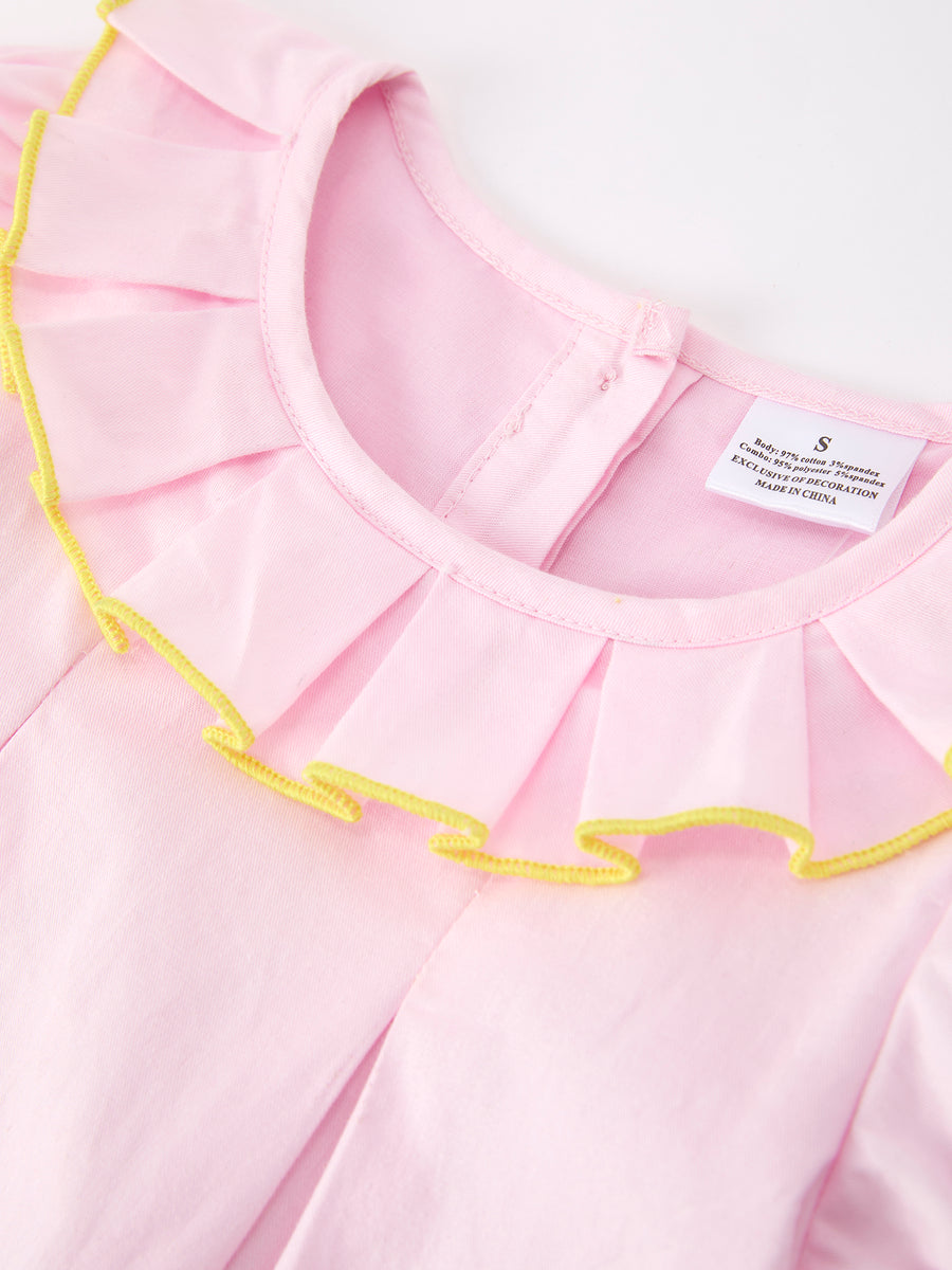 Back to School Pink Pencil Applique Ruffle Collar Girls Dress