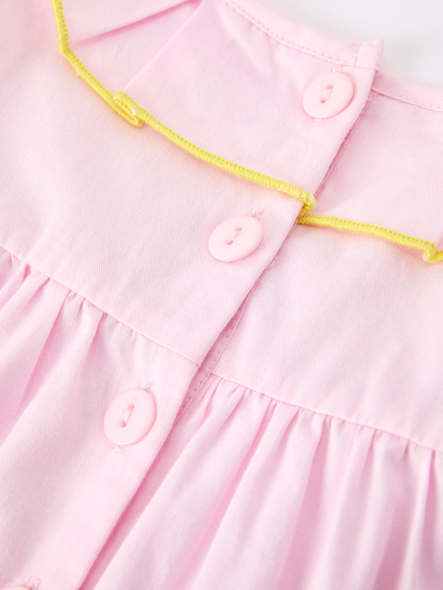 Back to School Pink Pencil Applique Ruffle Collar Girls Dress