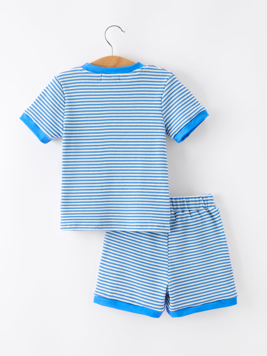 4th of July Flag Chenille Boys Set Blue Stripe Shorts