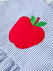 Summer Apple Applique Girls Dress Blue Stripe Ruffle