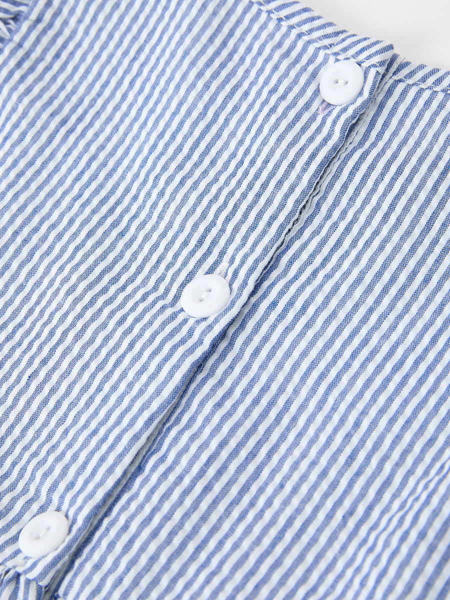 Summer Apple Applique Girls Dress Blue Stripe Ruffle