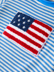 4th of July Flag Chenille Baby Boy Romper Blue Stripe