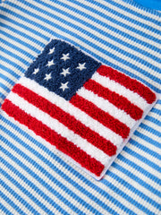 4th of July Flag Chenille Baby Boy Romper Blue Stripe