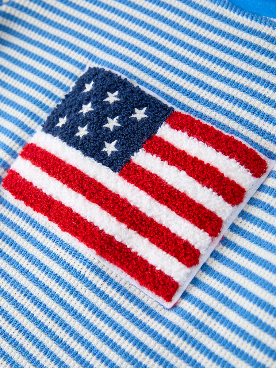 4th of July Flag Chenille Baby Boy Romper Blue Stripe