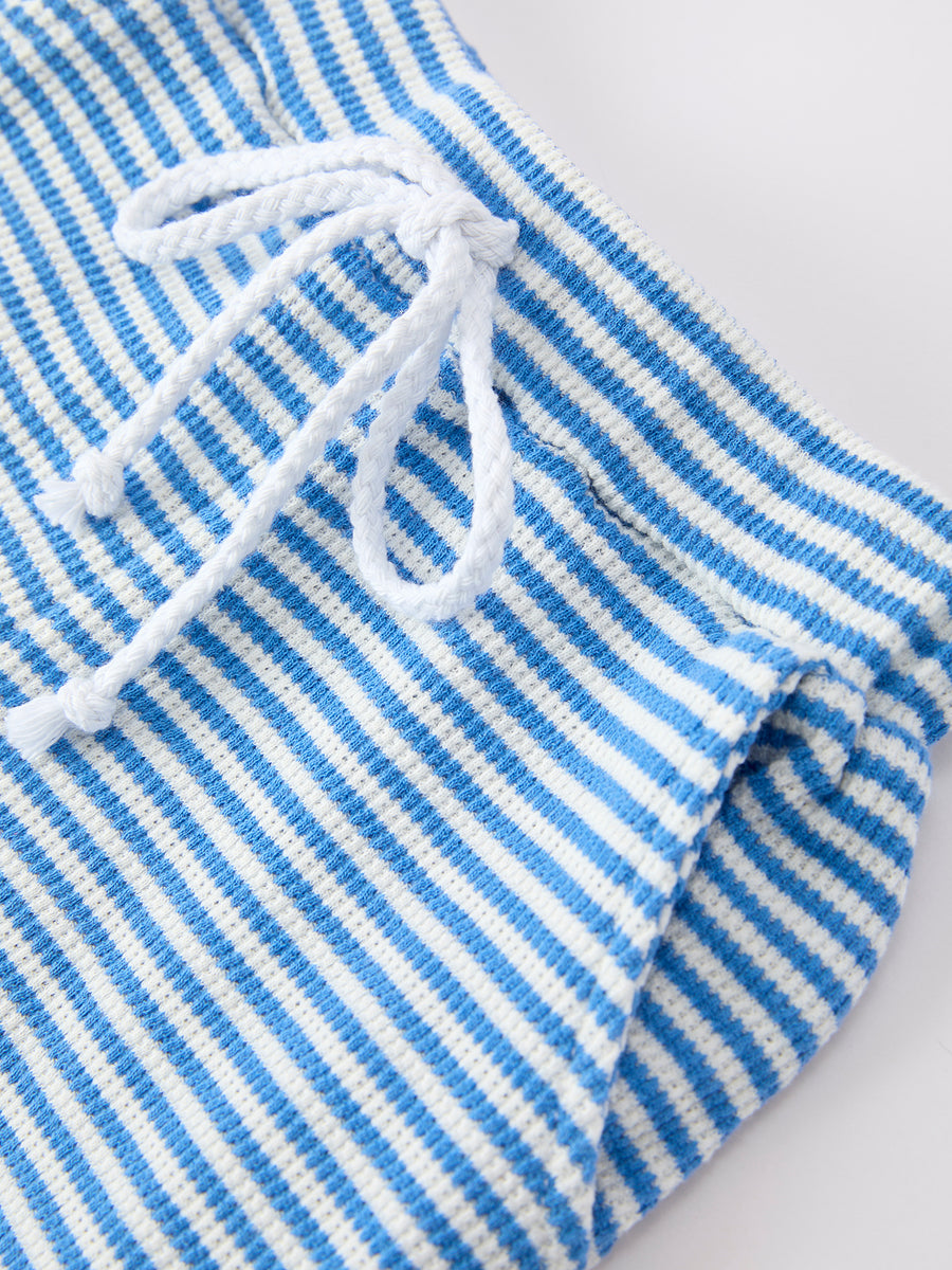 4th of July Flag Chenille Boys Set Blue Stripe Shorts