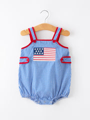 4th of July Flag Chenille Baby Girl Romper Plaid