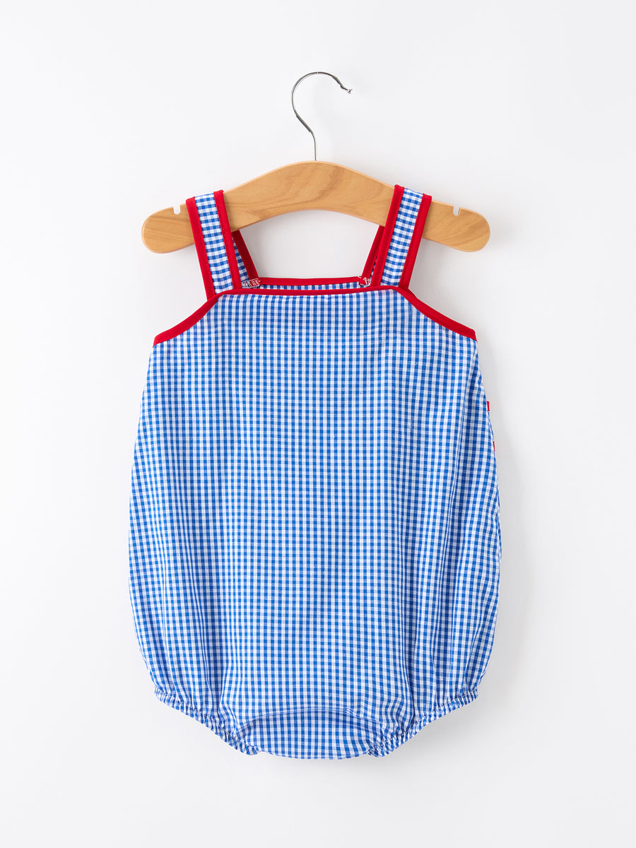4th of July Flag Chenille Baby Girl Romper Plaid